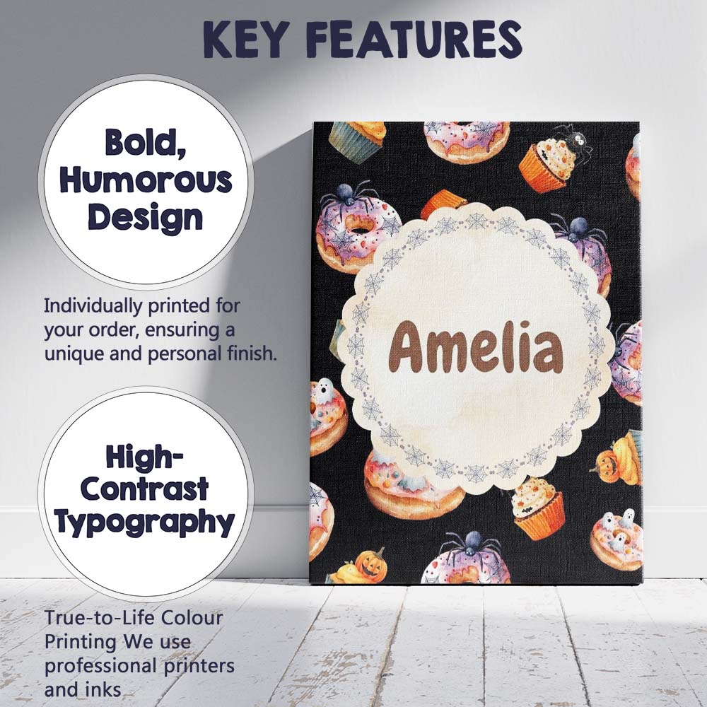 Personalised Name Cute Halloween Donuts Custom Modern Room Accent Elegant Feature Canvas Wall Art Print Decor Picture Ready to Hang