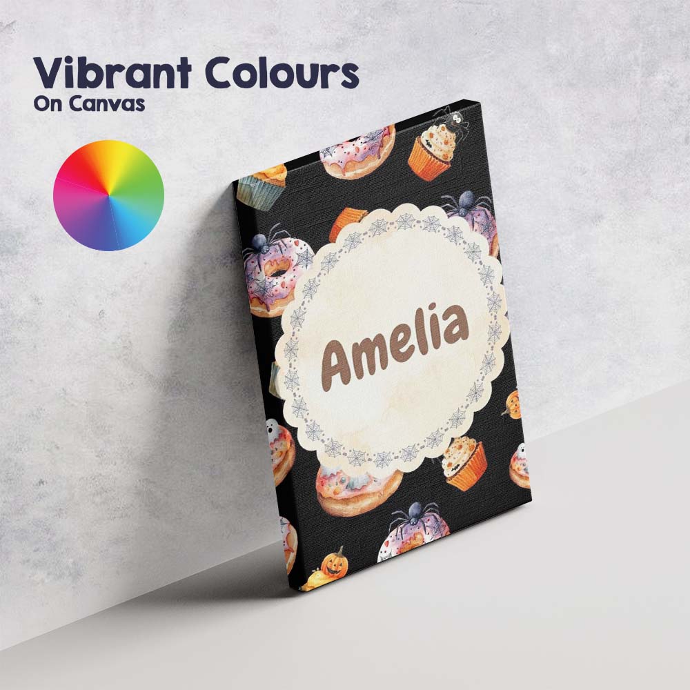 Personalised Name Cute Halloween Donuts Custom Modern Room Accent Elegant Feature Canvas Wall Art Print Decor Picture Ready to Hang
