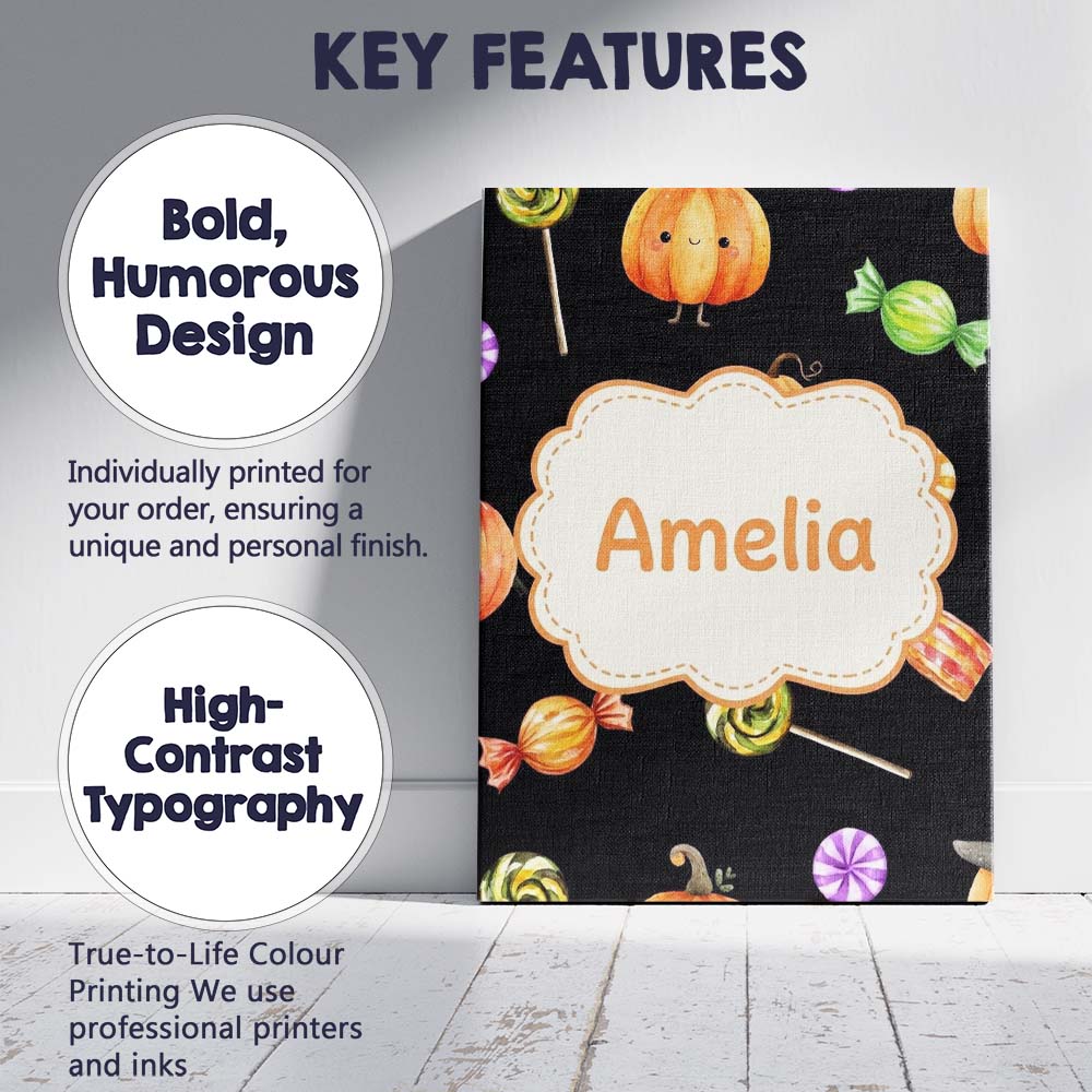 Personalised Name Cute Autumn Pumpkins Custom Modern Room Accent Elegant Feature Canvas Wall Art Print Decor Picture Ready to Hang