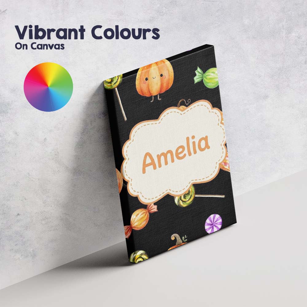 Personalised Name Cute Autumn Pumpkins Custom Modern Room Accent Elegant Feature Canvas Wall Art Print Decor Picture Ready to Hang