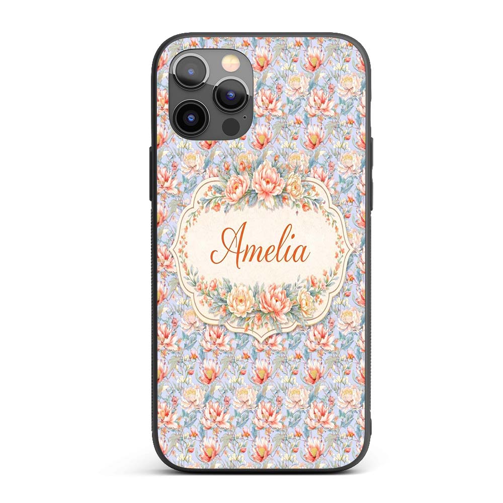 Soft Pastel Floral Botanical Light Printed Design Custom Name Protective Phone Case Mobile Cover Durable Everyday Smartphone Shock Resistant