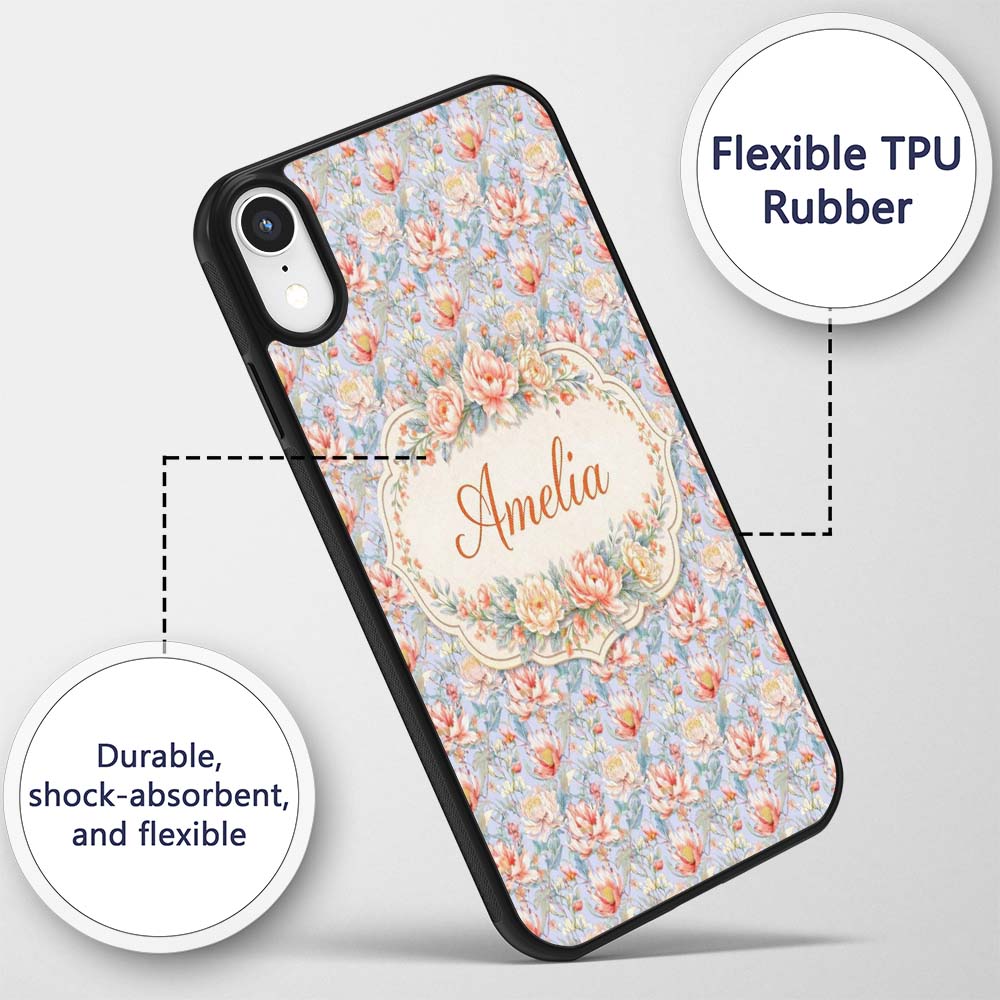 Soft Pastel Floral Botanical Light Printed Design Custom Name Protective Phone Case Mobile Cover Durable Everyday Smartphone Shock Resistant