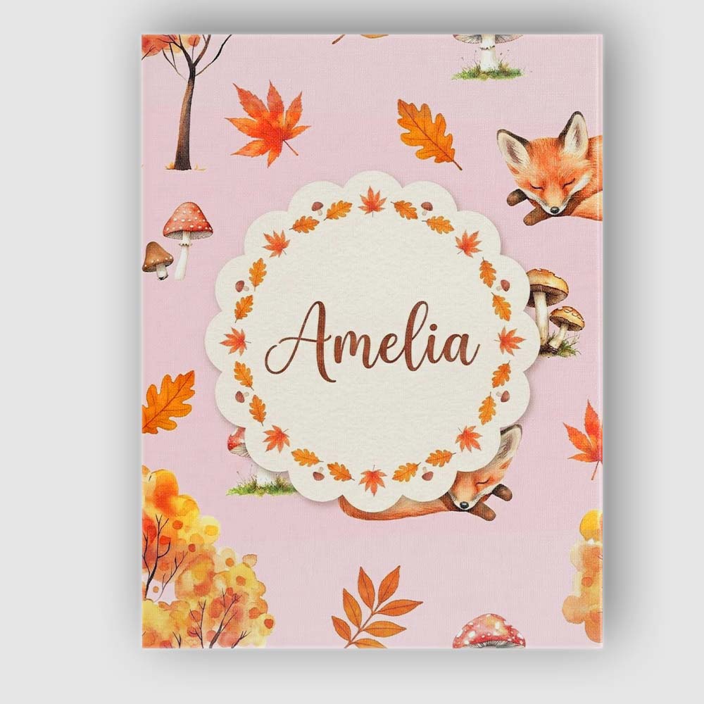 Personalised Name Cute Autumn Fox Leaves Custom Unique Gift Idea Elegant Feature Canvas Wall Art Print Decor Picture Ready to Hang