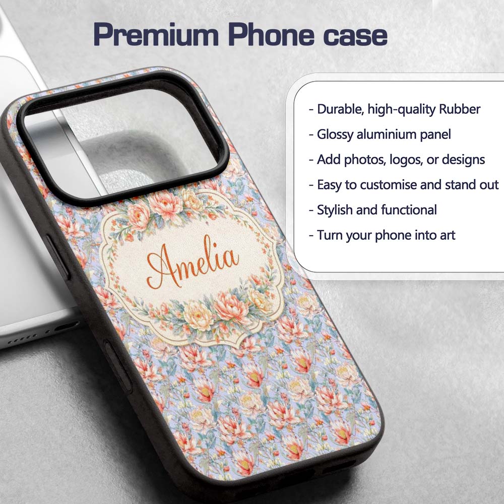 Soft Pastel Floral Botanical Light Printed Design Custom Name Protective Phone Case Mobile Cover Durable Everyday Smartphone Shock Resistant