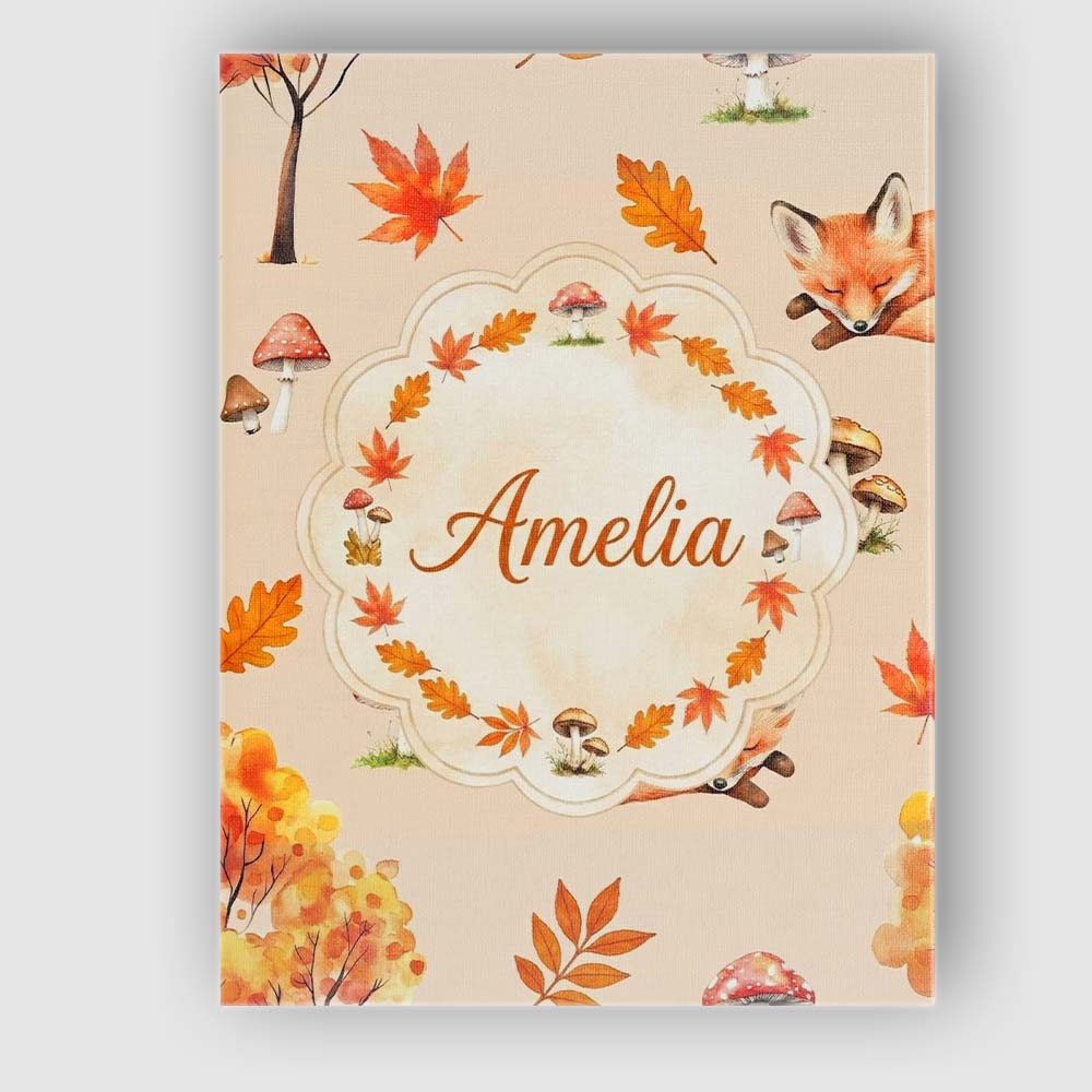 Personalised Name Cute Autumn Fox Leaves Custom Unique Gift Idea Elegant Feature Canvas Wall Art Print Decor Picture Ready to Hang
