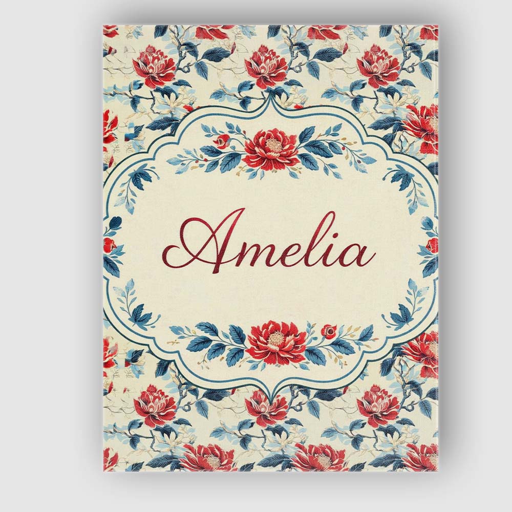 Personalised Name Oriental Inspired Red Blossom Floral Cream Background Decorative Custom Canvas Wall Art Print Decor Picture Ready to Hang