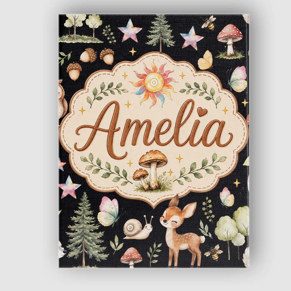 Personalised Name Cute Woodland Deer Owl Custom Unique Gift Idea Elegant Feature Canvas Wall Art Print Decor Picture Ready to Hang
