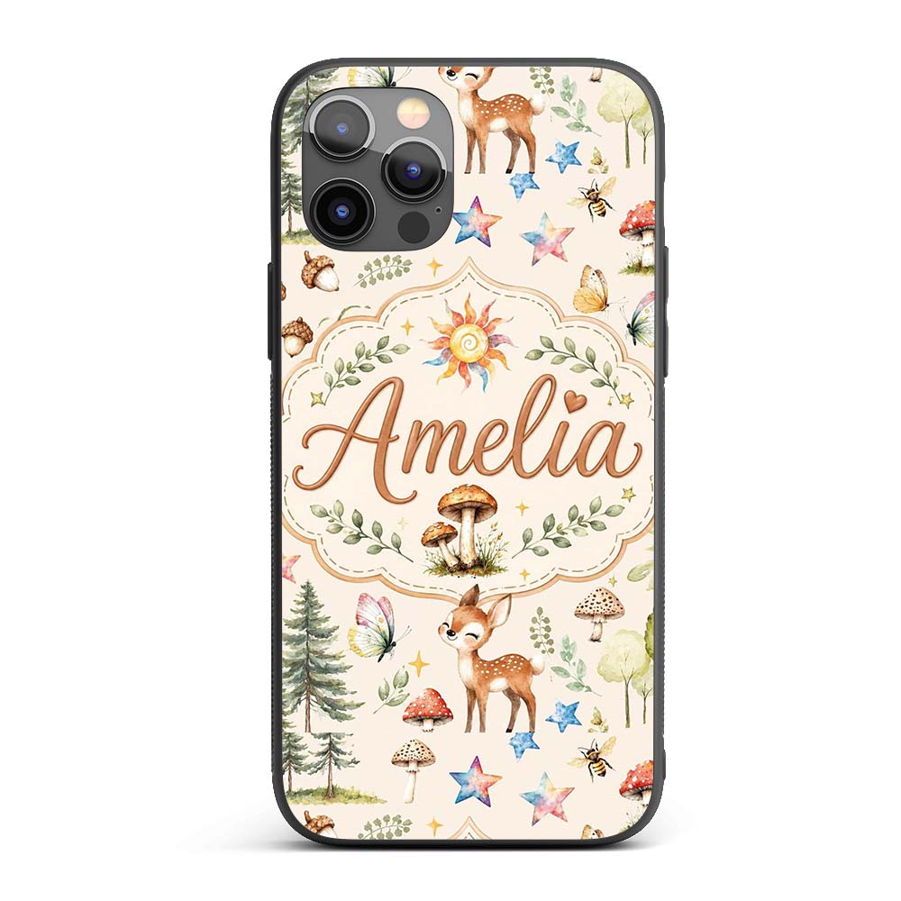Woodland Deer Owl Mushrooms and Stars on Warm Custom Name Protective Phone Case Mobile Cover Durable Everyday Smartphone Shock Resistant