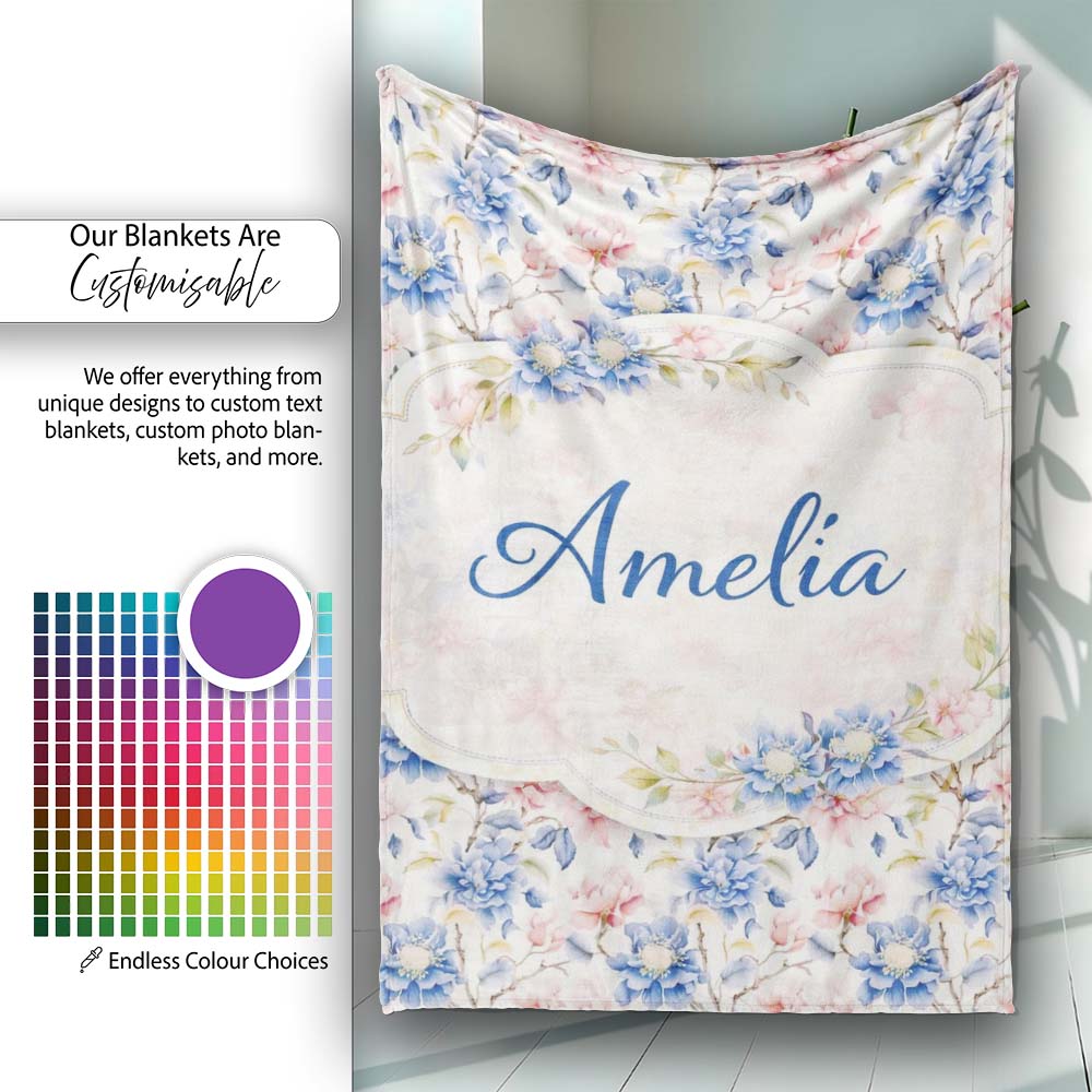 Vintage Chrysanthemum Floral Seamless Pattern Beige and Gold Lovely Personalised Custom Name Super Soft Fleece Blanket Bed Sofa Throw