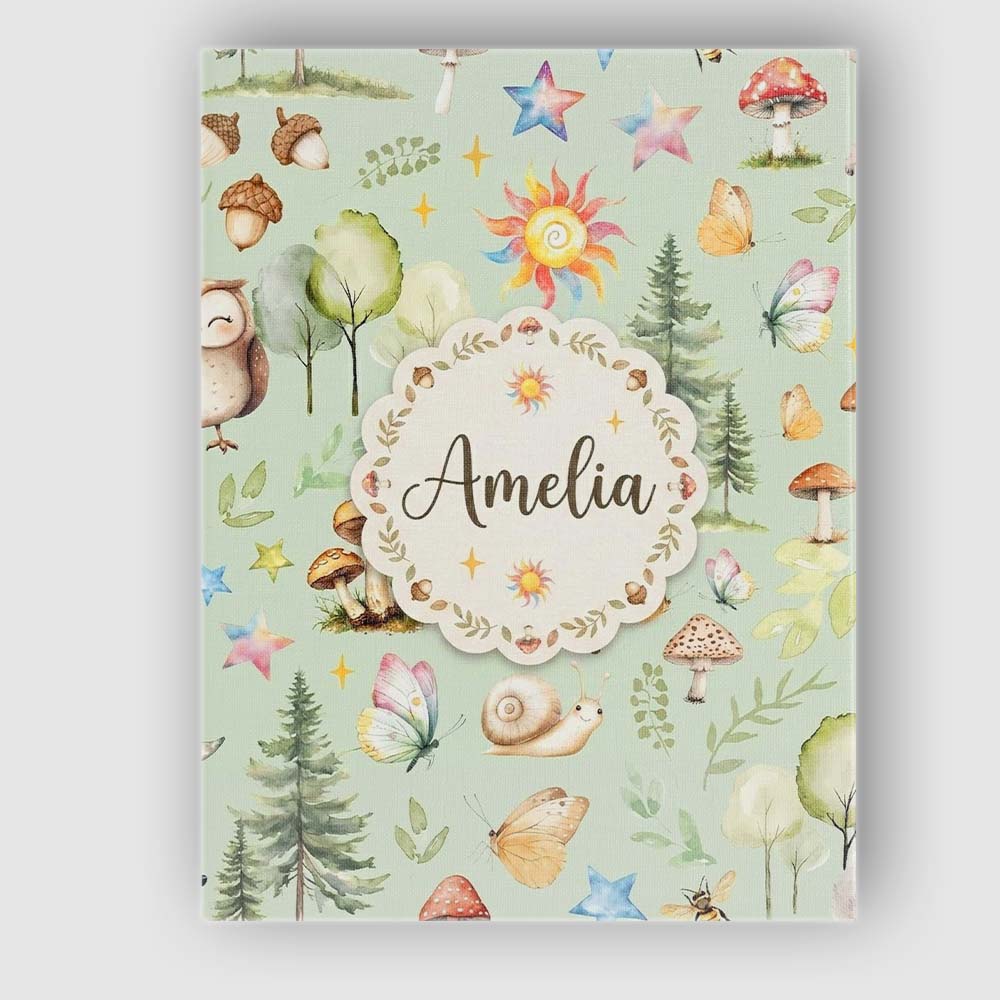 Personalised Name Woodland Deer Owl Mushrooms Custom Unique Gift Idea Modern Room Accent Canvas Wall Art Print Decor Picture Ready to Hang