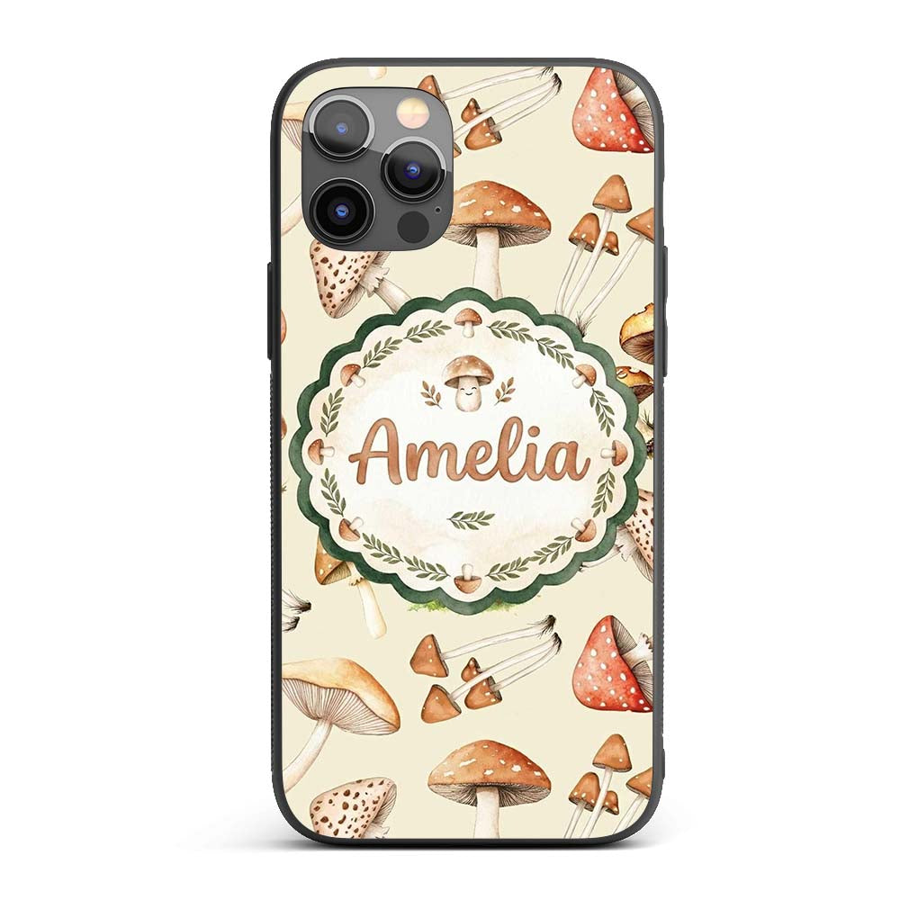 Watercolor Forest Mushrooms Botanical Elements on Custom Name Protective Phone Case Mobile Cover Durable Everyday Smartphone Shock Resistant