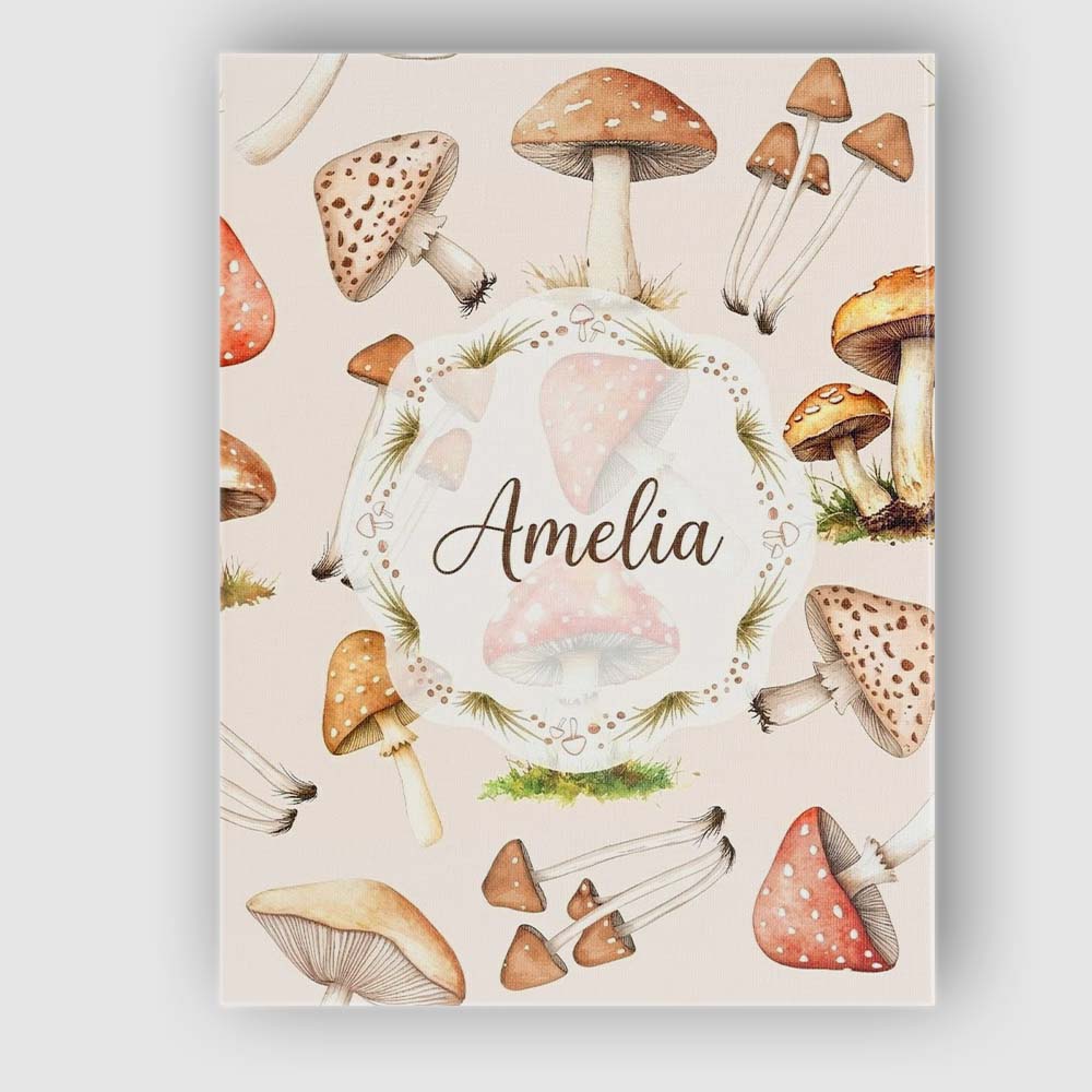 Personalised Name Forest Mushrooms Botanical Custom Bespoke Contemporary Display Canvas Wall Art Print Decor Picture Ready to Hang