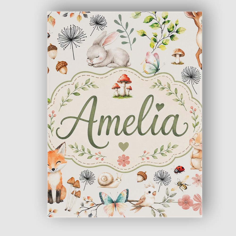 Personalised Name Animals Rabbit Fox Custom Premium Decorative Design Modern Room Accent Canvas Wall Art Print Decor Picture Ready to Hang