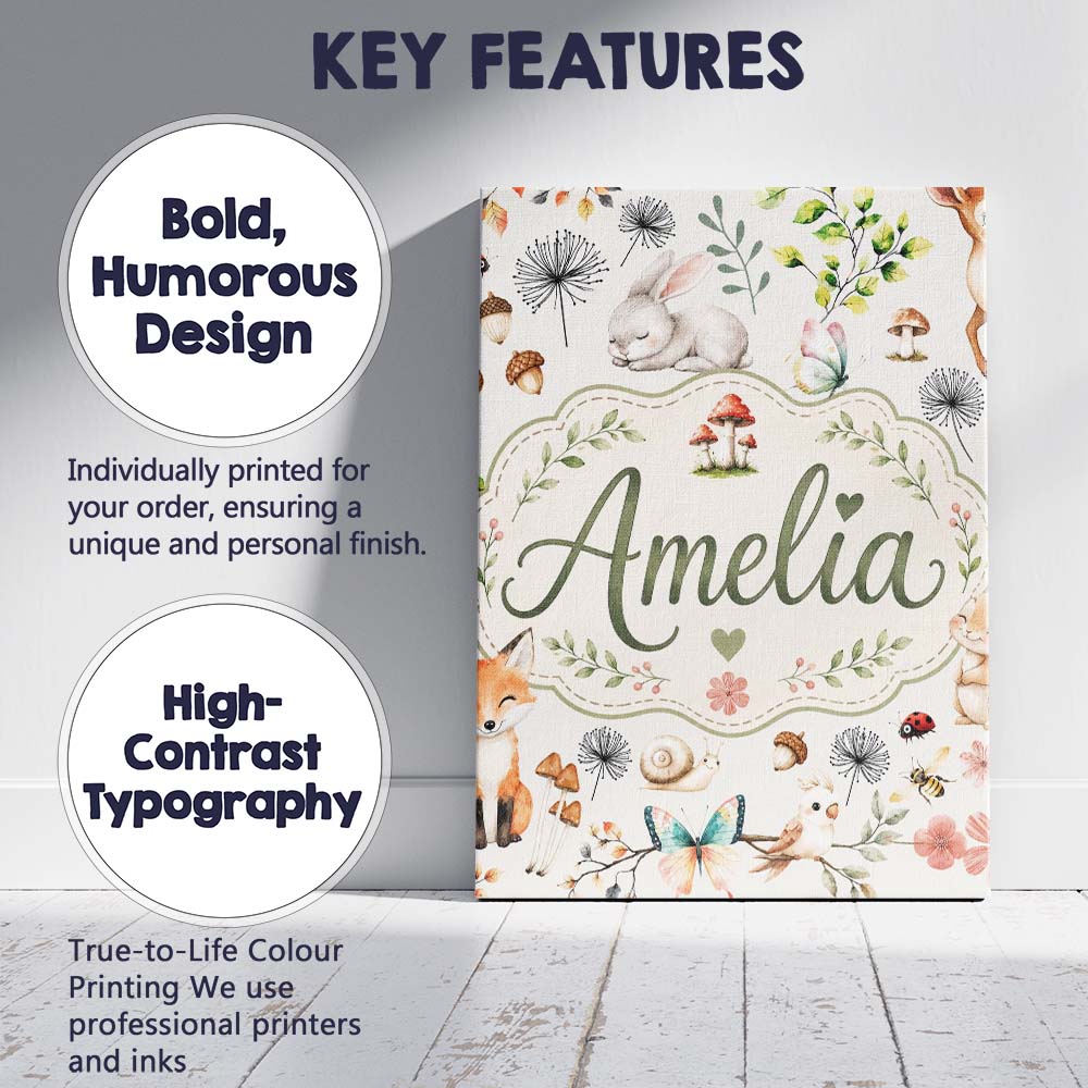 Personalised Name Animals Rabbit Fox Custom Premium Decorative Design Modern Room Accent Canvas Wall Art Print Decor Picture Ready to Hang