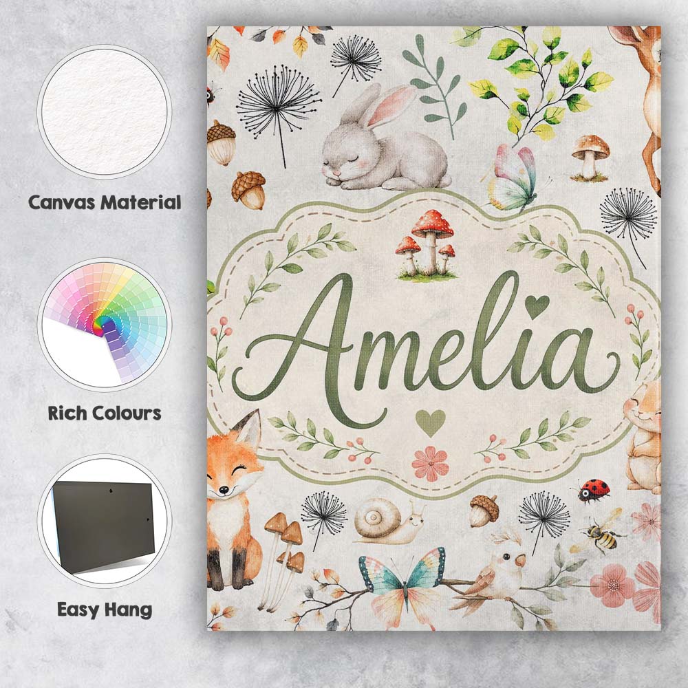 Personalised Name Animals Rabbit Fox Custom Premium Decorative Design Modern Room Accent Canvas Wall Art Print Decor Picture Ready to Hang