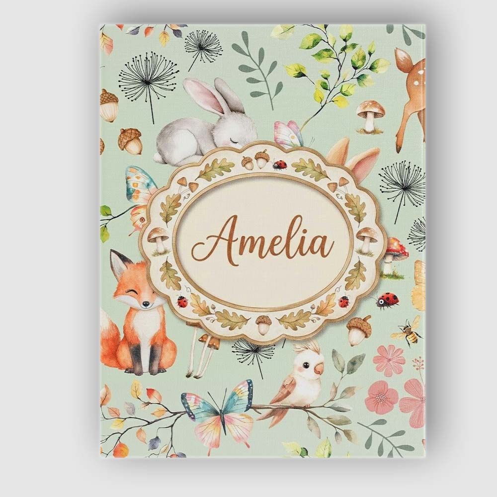 Personalised Name Animals Rabbit Fox Custom Premium Decorative Design Modern Room Accent Canvas Wall Art Print Decor Picture Ready to Hang