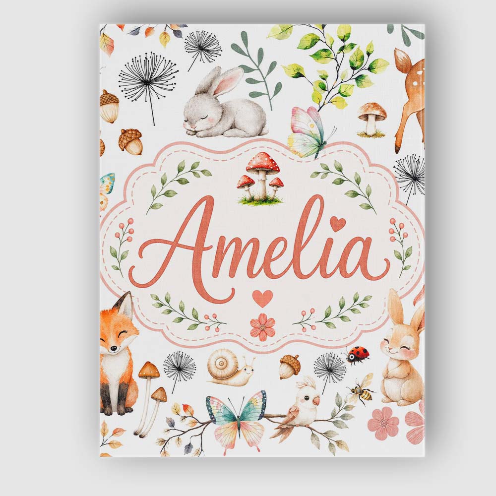 Personalised Name Animals Rabbit Fox Custom Premium Decorative Design Modern Room Accent Canvas Wall Art Print Decor Picture Ready to Hang