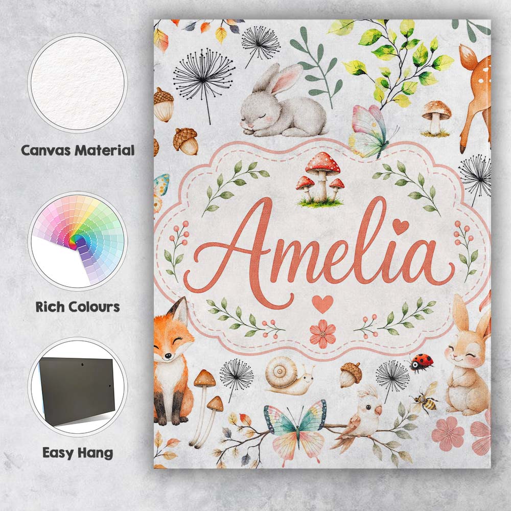 Personalised Name Animals Rabbit Fox Custom Premium Decorative Design Modern Room Accent Canvas Wall Art Print Decor Picture Ready to Hang