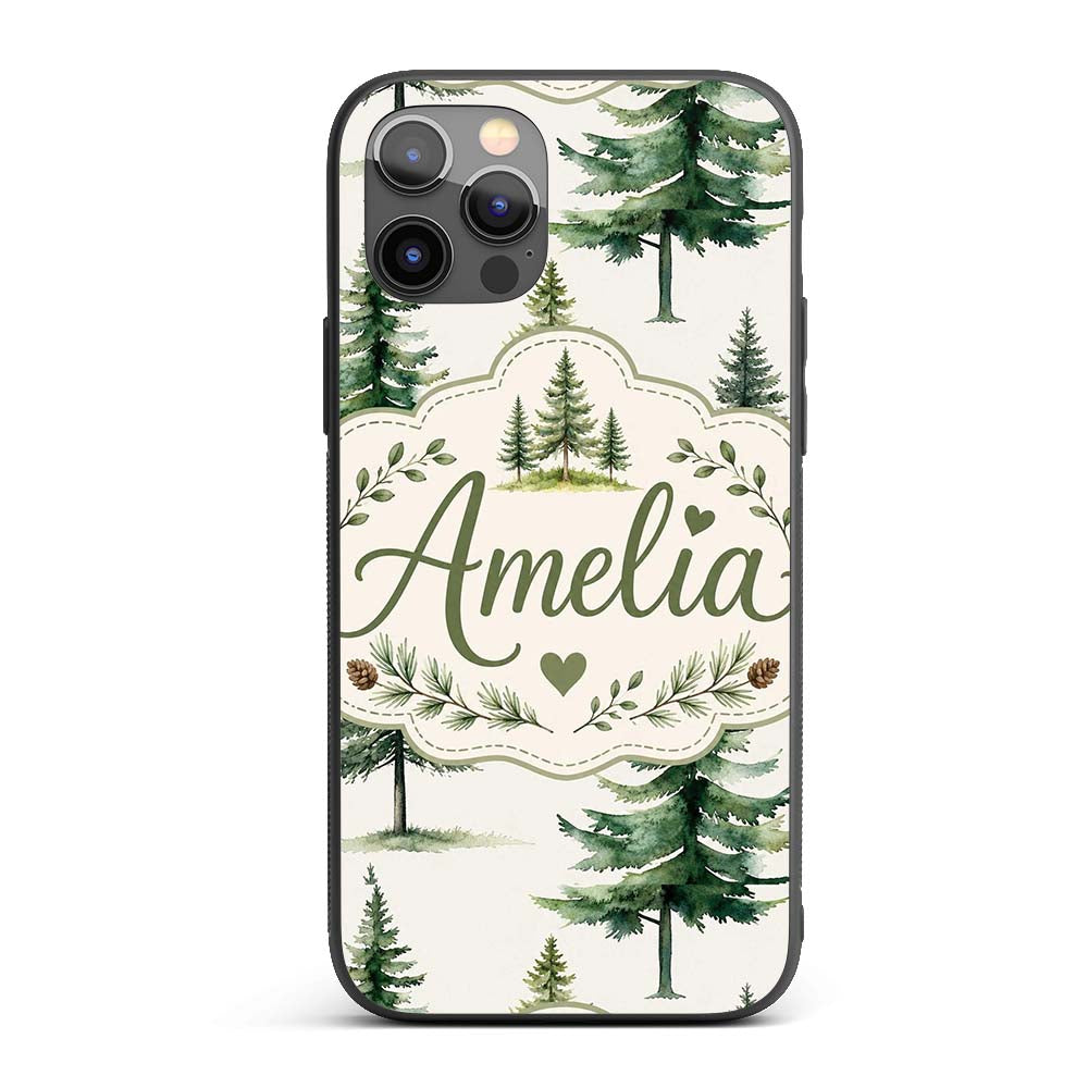 Pine Tree Forest Evergreen Woodland Nature on Custom Name Protective Phone Case Mobile Cover Durable Everyday Smartphone Shock Resistant