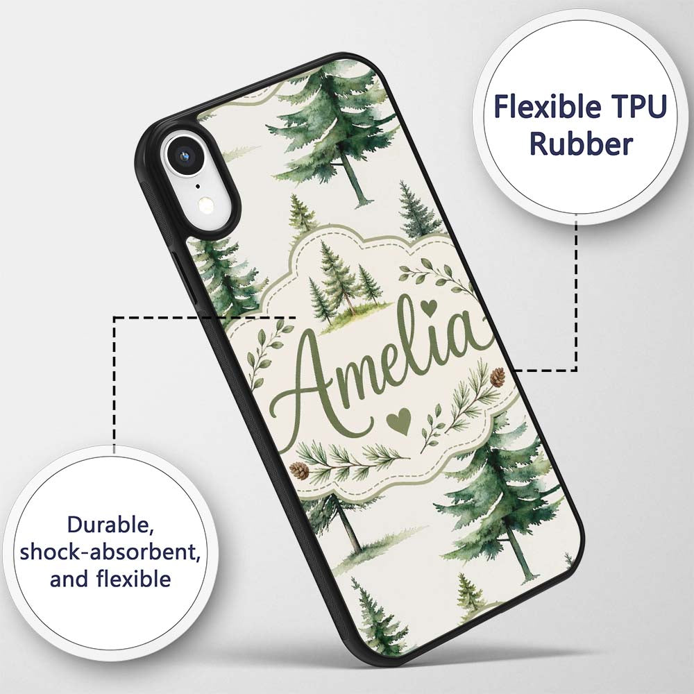 Pine Tree Forest Evergreen Woodland Nature on Custom Name Protective Phone Case Mobile Cover Durable Everyday Smartphone Shock Resistant