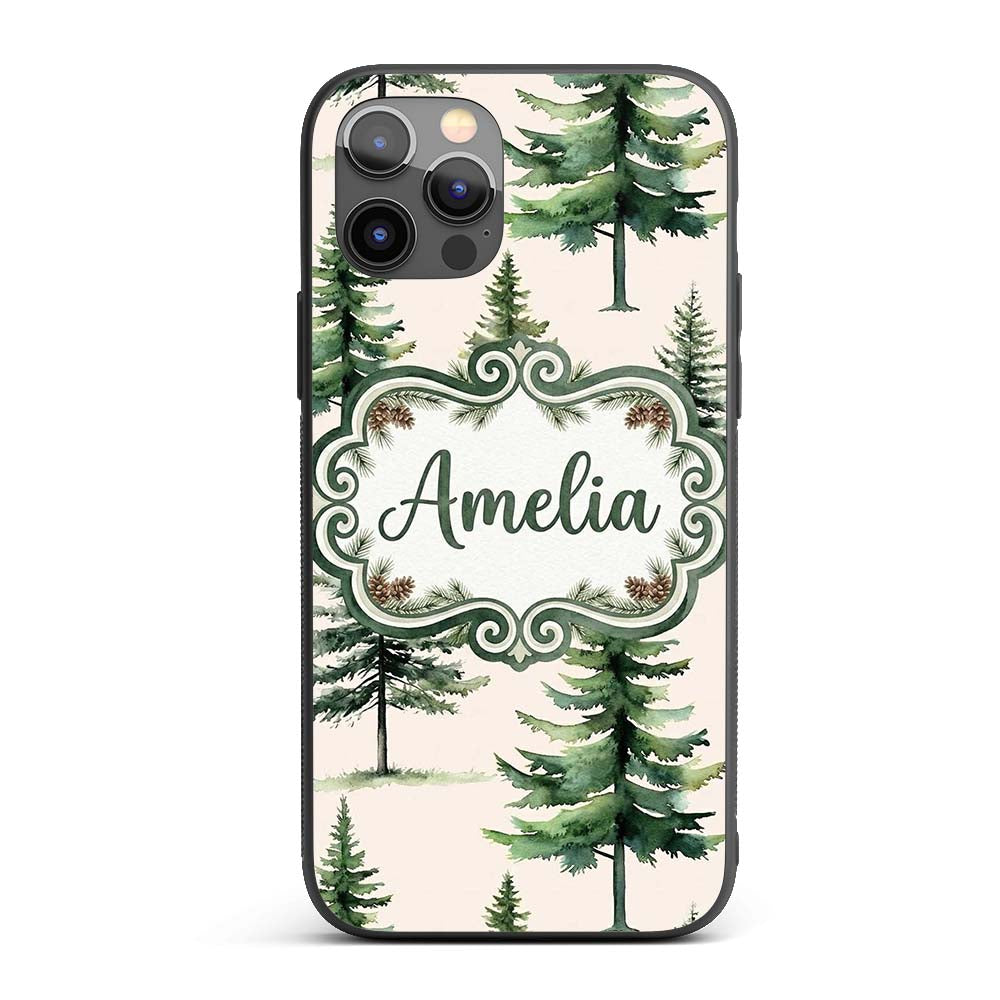 Pine Tree Forest Evergreen Woodland Nature on Custom Name Protective Phone Case Mobile Cover Durable Everyday Smartphone Shock Resistant