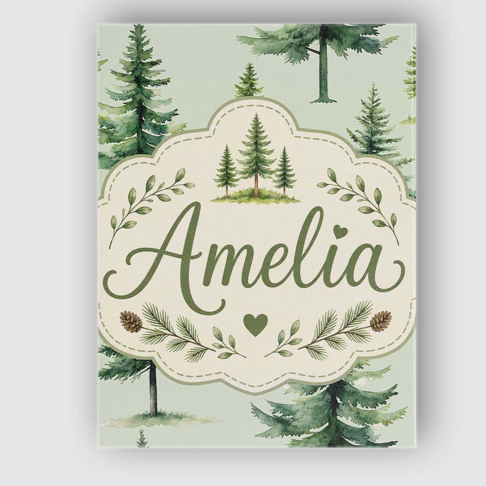 Personalised Name Pine Tree Forest Evergreen Custom Bespoke Contemporary Display Canvas Wall Art Print Decor Picture Ready to Hang