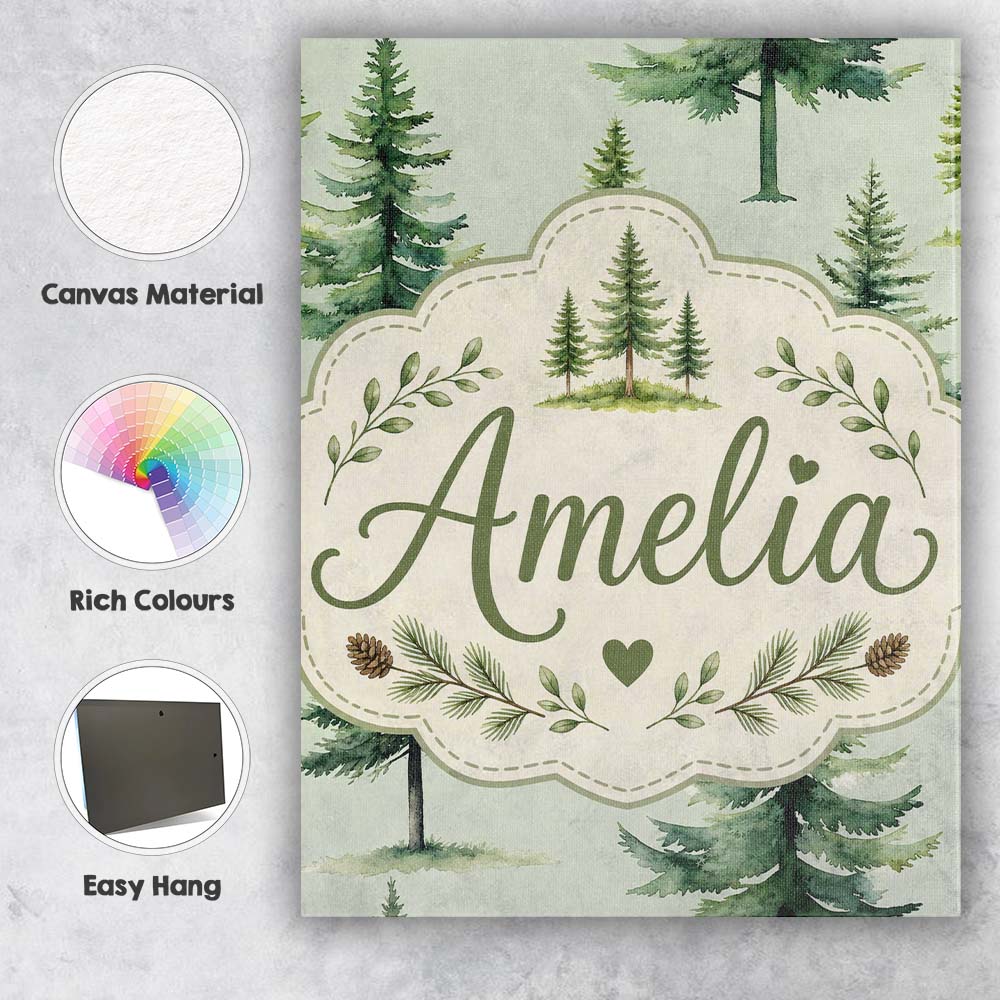 Personalised Name Pine Tree Forest Evergreen Custom Bespoke Contemporary Display Canvas Wall Art Print Decor Picture Ready to Hang