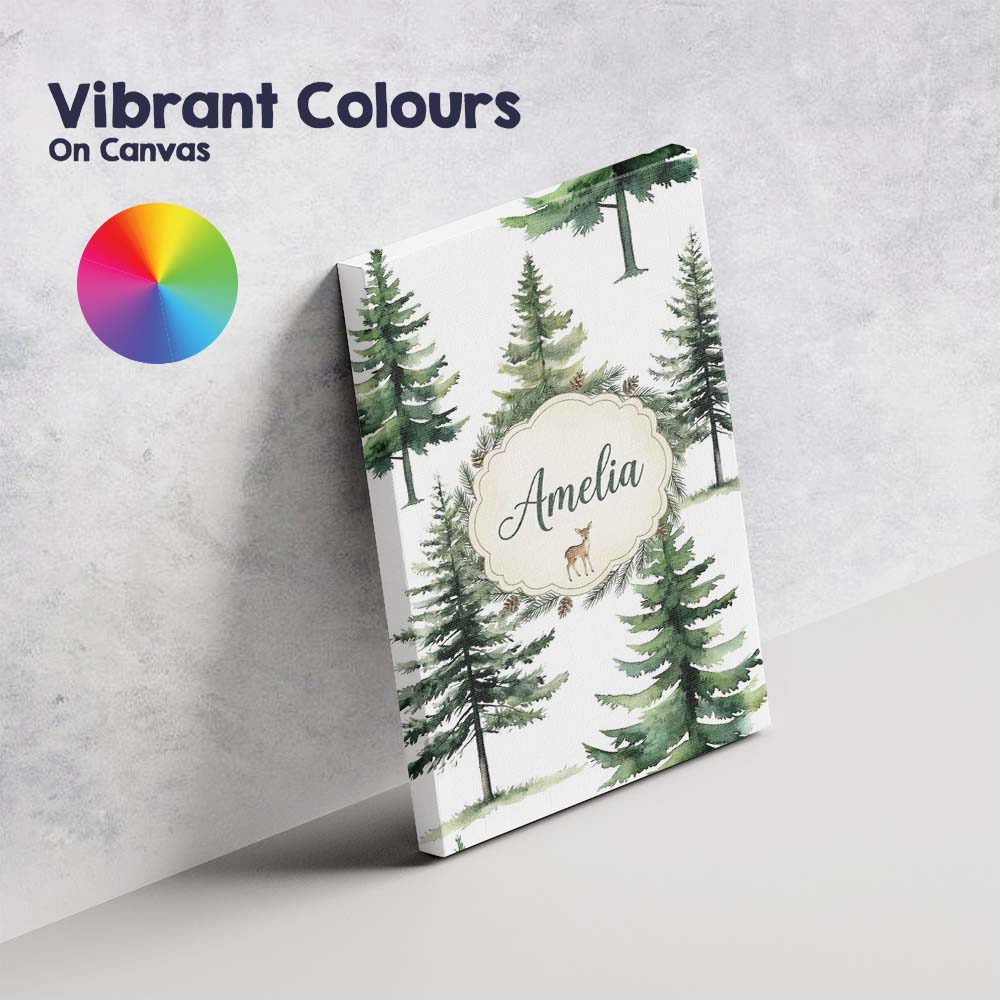 Personalised Name Watercolor Pine Tree Custom Modern Room Accent Elegant Feature Canvas Wall Art Print Decor Picture Ready to Hang