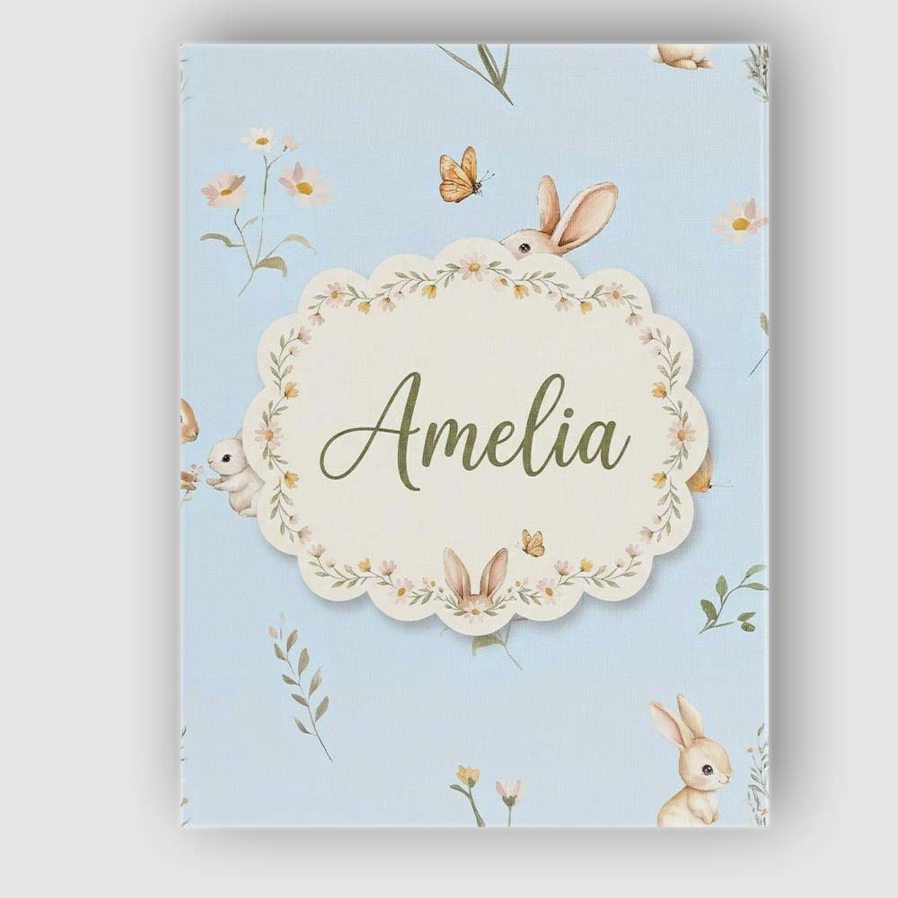 Personalised Name Watercolor Bunny Rabbits Custom Unique Gift Idea Elegant Feature Canvas Wall Art Print Decor Picture Ready to Hang