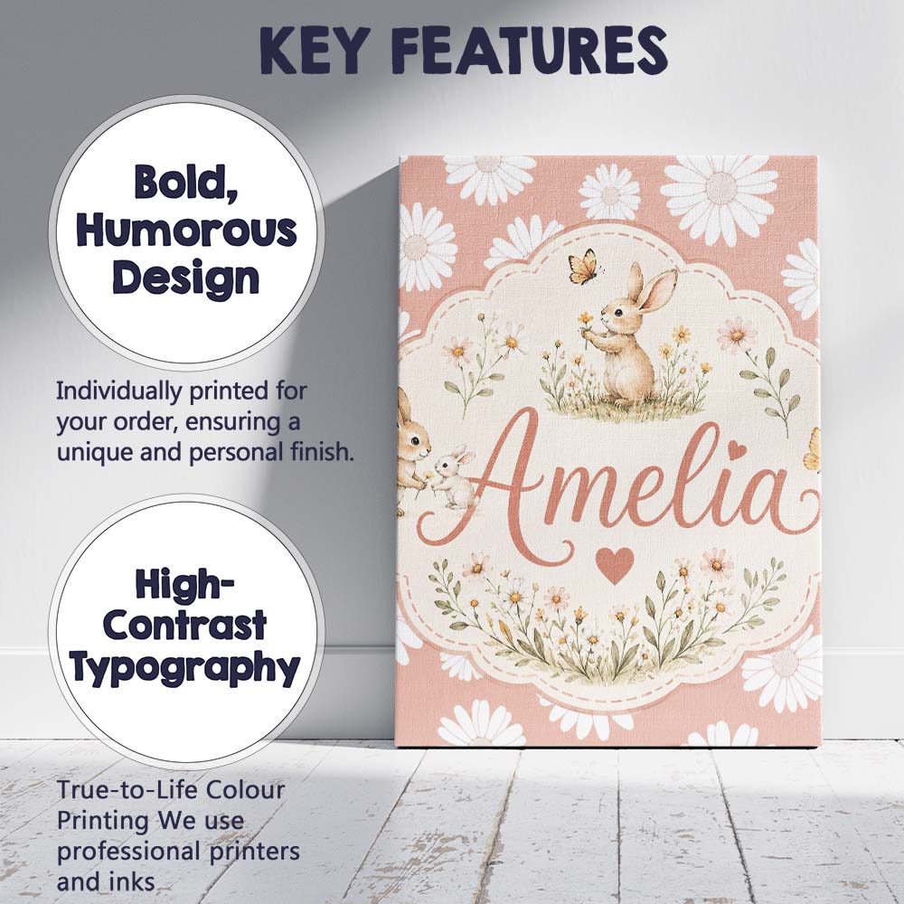 Personalised Name Peach Background White Custom Unique Gift Idea Elegant Feature Canvas Wall Art Print Decor Picture Ready to Hang