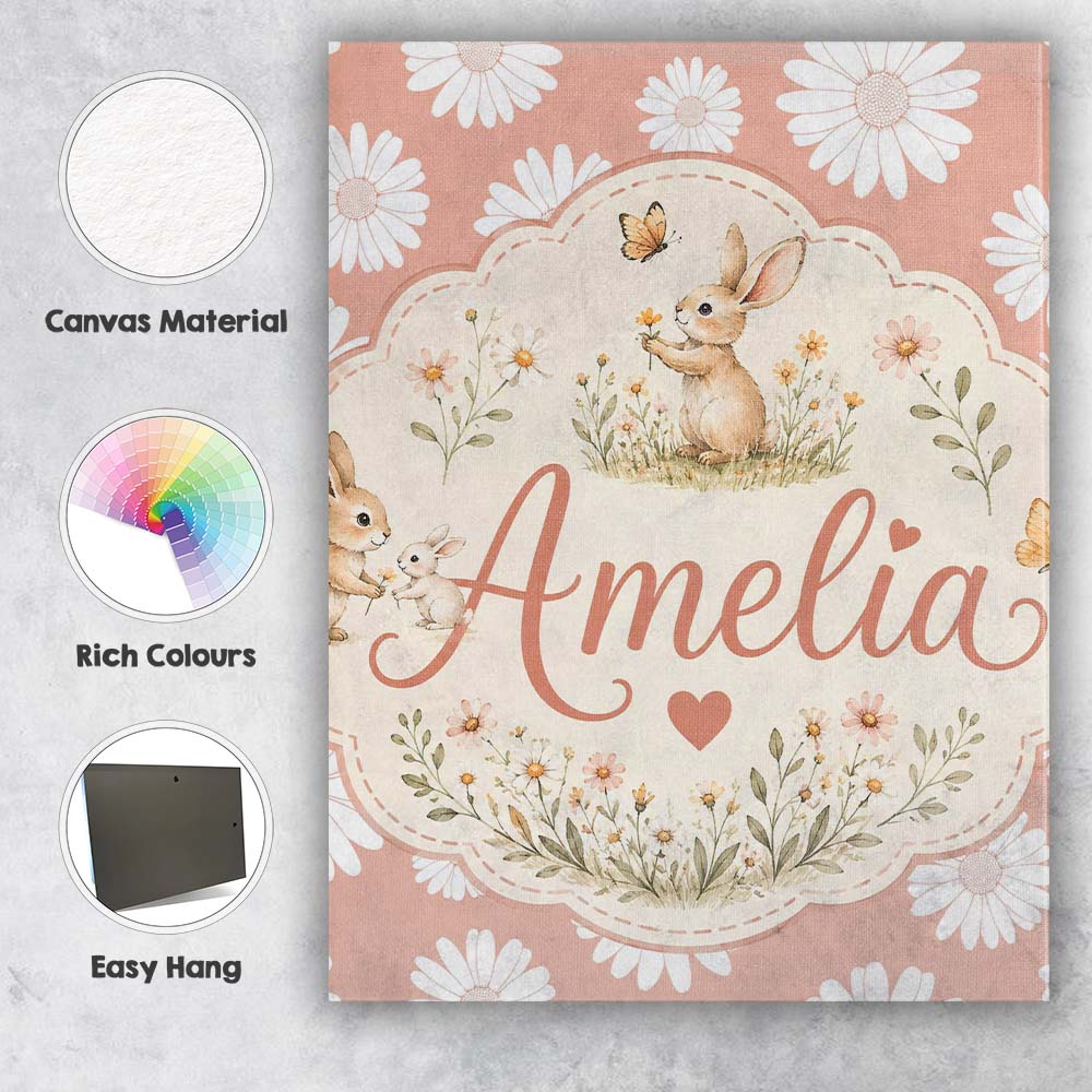 Personalised Name Peach Background White Custom Unique Gift Idea Elegant Feature Canvas Wall Art Print Decor Picture Ready to Hang