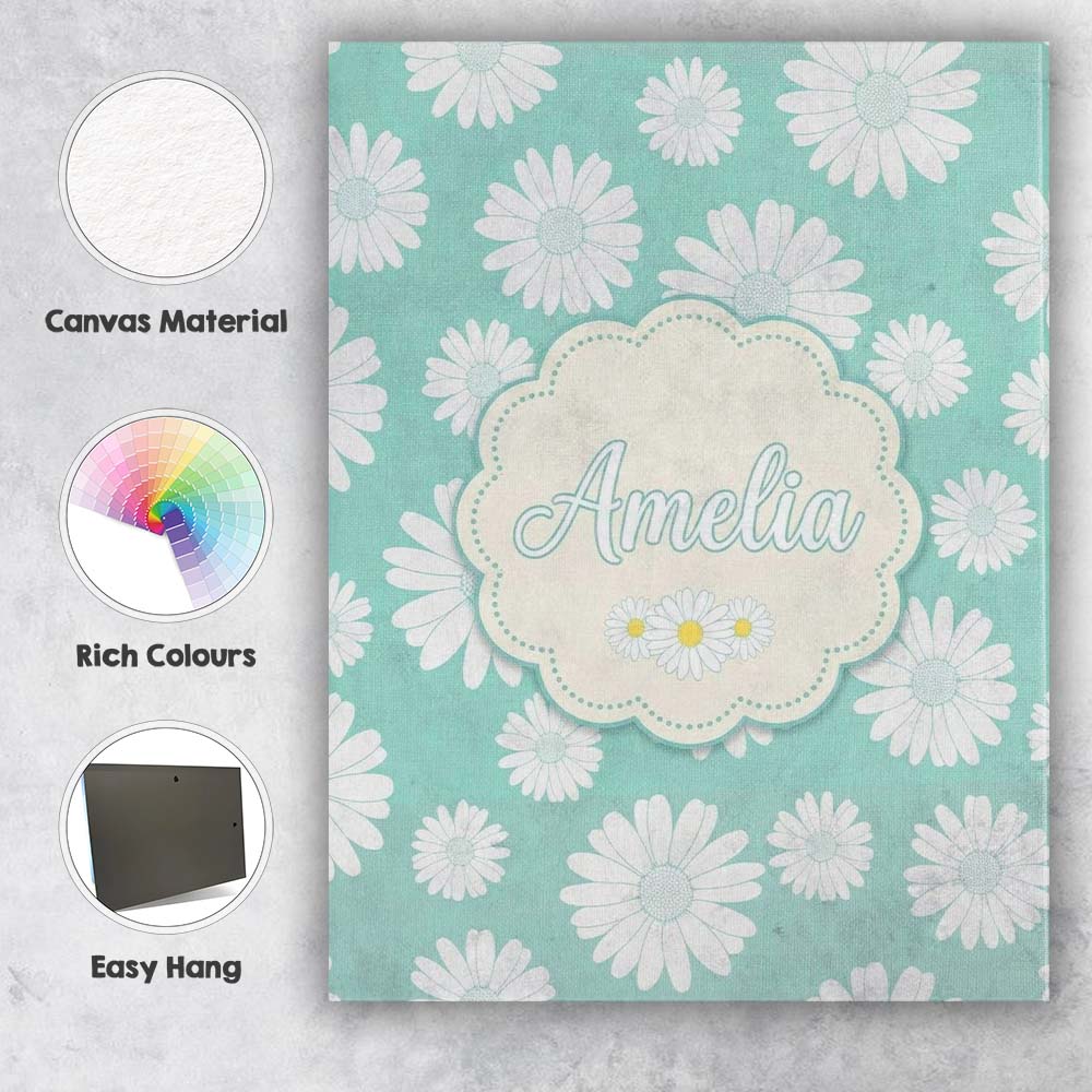Personalised Name Teal Background White Custom Modern Room Accent Elegant Feature Canvas Wall Art Print Decor Picture Ready to Hang