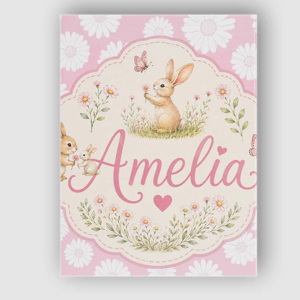 Personalised Name Light Blush Daisy Flower Custom Unique Gift Idea Elegant Feature Canvas Wall Art Print Decor Picture Ready to Hang