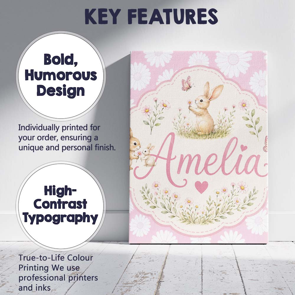 Personalised Name Light Blush Daisy Flower Custom Unique Gift Idea Elegant Feature Canvas Wall Art Print Decor Picture Ready to Hang