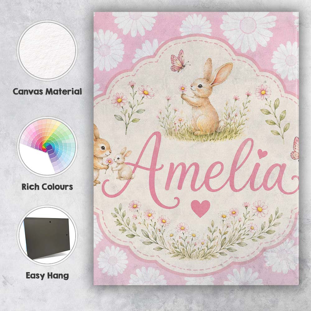 Personalised Name Light Blush Daisy Flower Custom Unique Gift Idea Elegant Feature Canvas Wall Art Print Decor Picture Ready to Hang