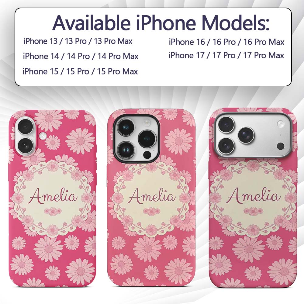 Pink Gradient Daisy Floral Repeat Pattern Soft Custom Name Protective Phone Case Mobile Cover Durable Everyday Smartphone Shock Resistant