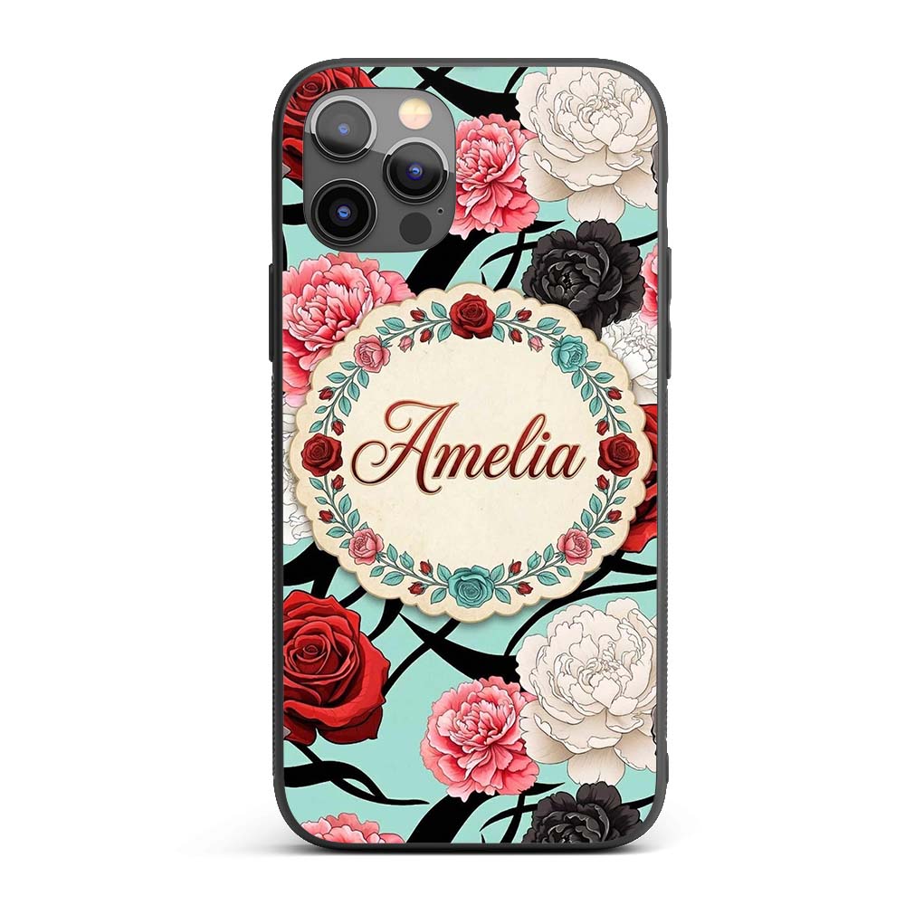 Mint Green Background Red Black Printed Design Custom Name Protective Phone Case Mobile Cover Durable Everyday Smartphone Shock Resistant