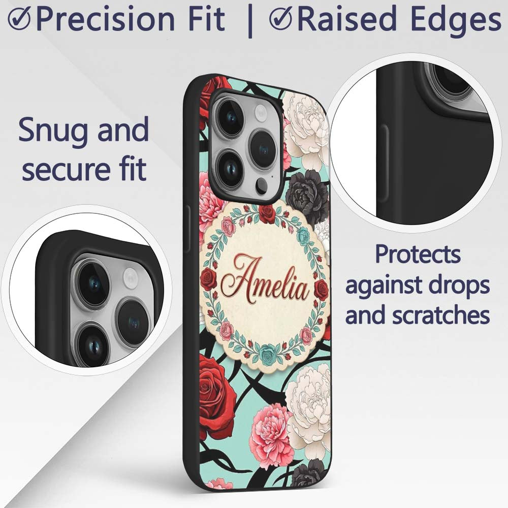 Mint Green Background Red Black Printed Design Custom Name Protective Phone Case Mobile Cover Durable Everyday Smartphone Shock Resistant