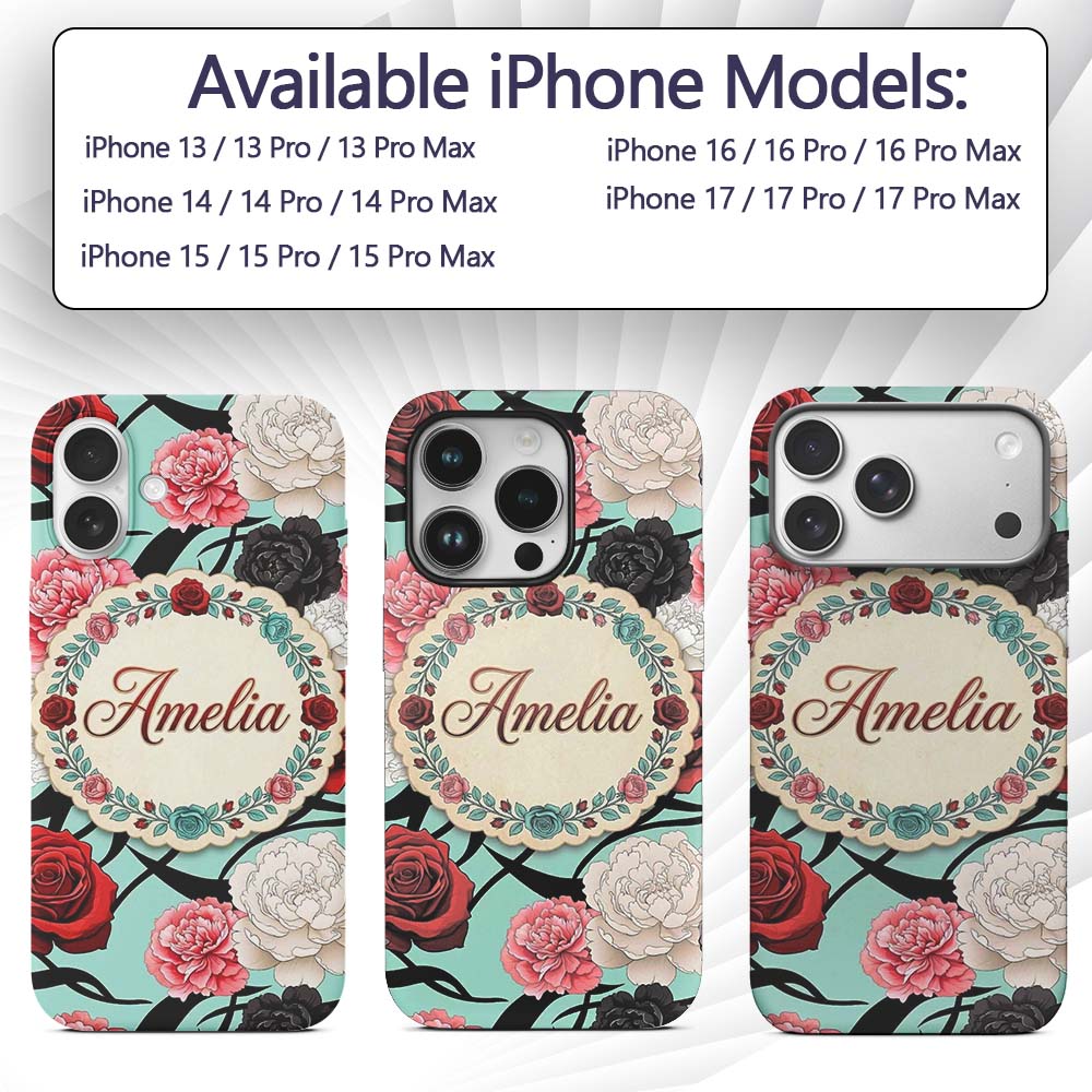Mint Green Background Red Black Printed Design Custom Name Protective Phone Case Mobile Cover Durable Everyday Smartphone Shock Resistant