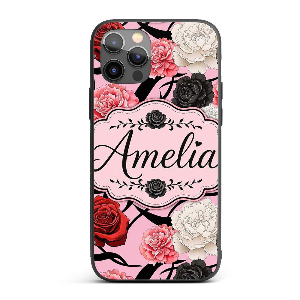 Soft Pink Background Red Black Printed Design Custom Name Protective Phone Case Mobile Cover Durable Everyday Smartphone Shock Resistant