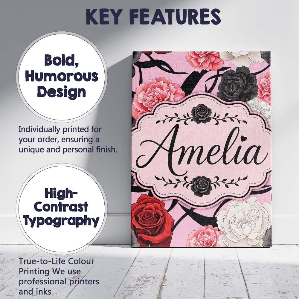 Personalised Name Soft Pink Background Red Custom Unique Gift Idea Elegant Feature Canvas Wall Art Print Decor Picture Ready to Hang