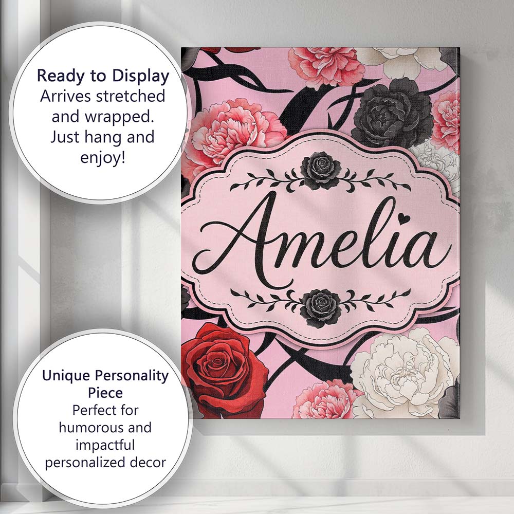 Personalised Name Soft Pink Background Red Custom Unique Gift Idea Elegant Feature Canvas Wall Art Print Decor Picture Ready to Hang