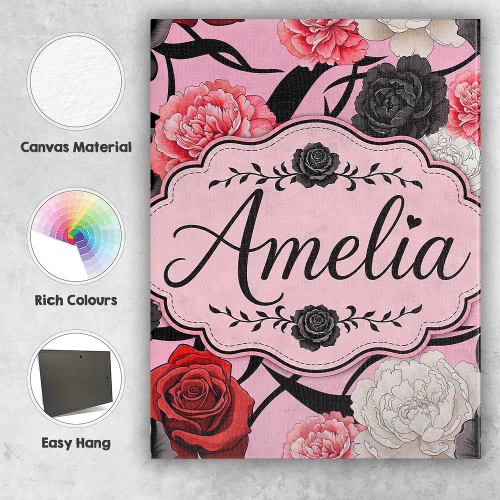 Personalised Name Soft Pink Background Red Custom Unique Gift Idea Elegant Feature Canvas Wall Art Print Decor Picture Ready to Hang