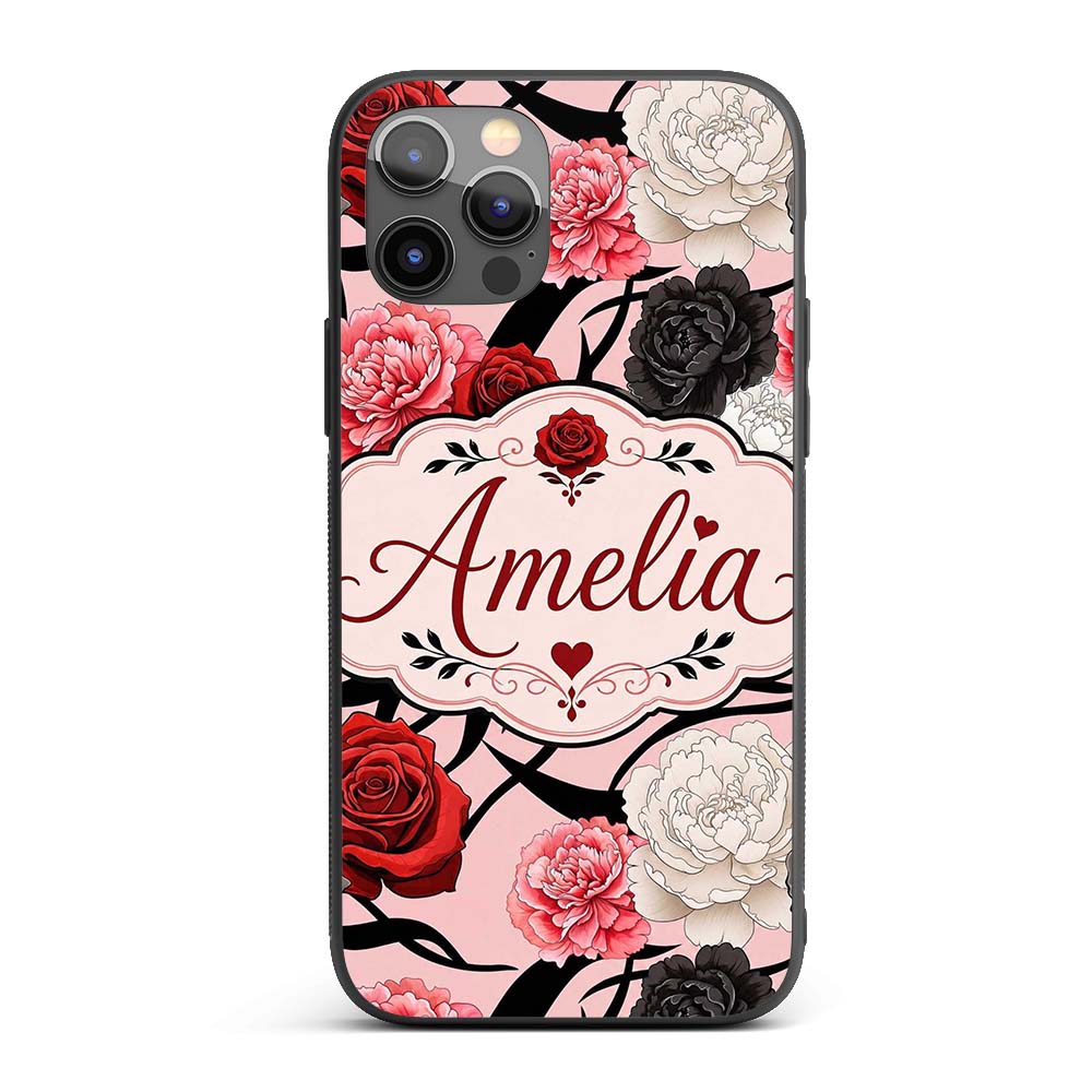 Light Pink Background Red Black Printed Design Custom Name Protective Phone Case Mobile Cover Durable Everyday Smartphone Shock Resistant