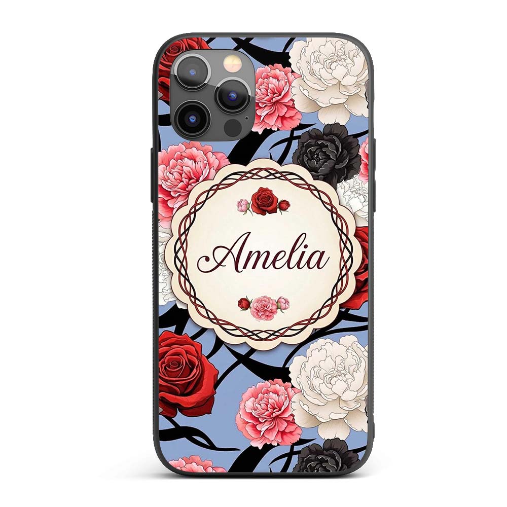 Blue Grey Background Red Black Printed Design Custom Name Protective Phone Case Mobile Cover Durable Everyday Smartphone Shock Resistant