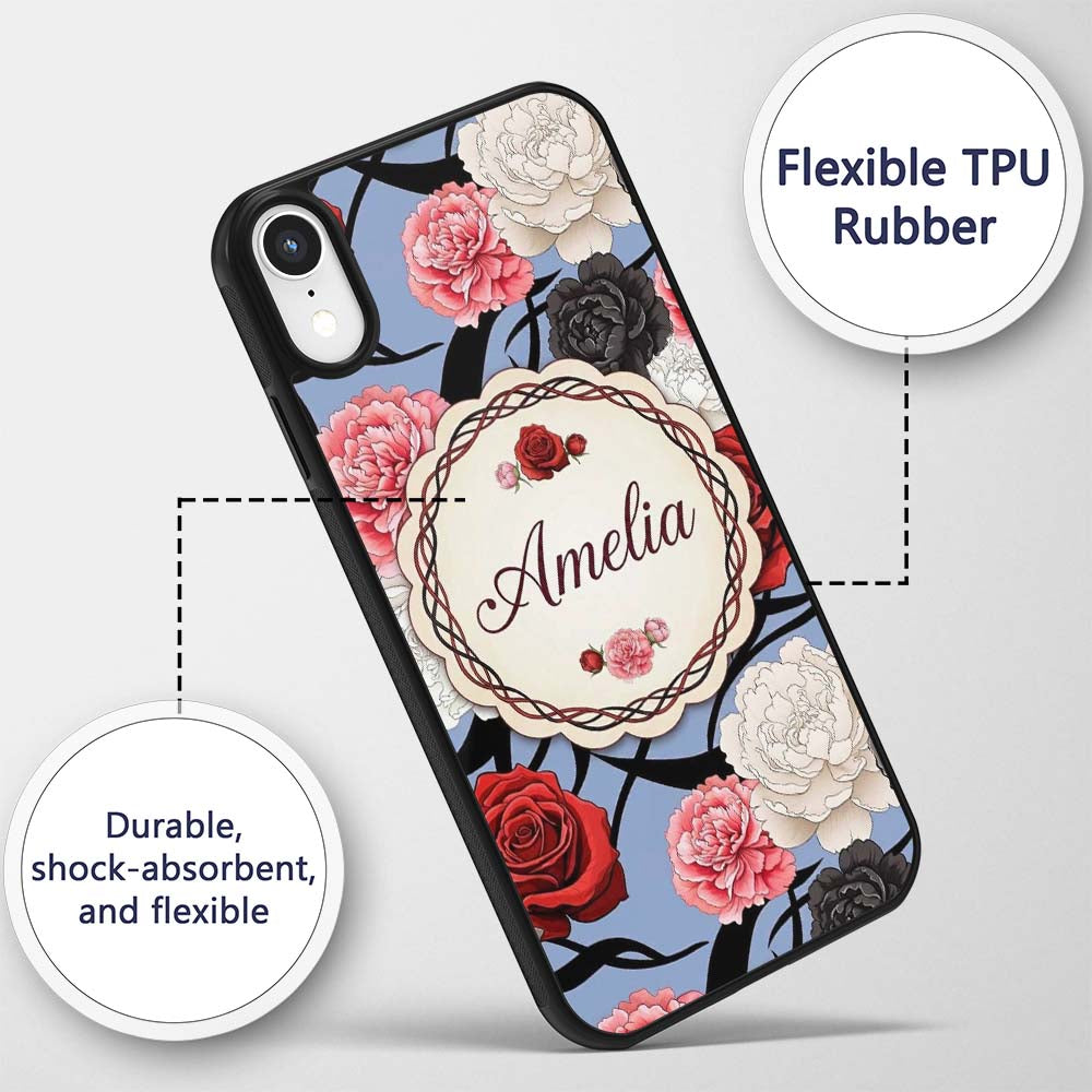 Blue Grey Background Red Black Printed Design Custom Name Protective Phone Case Mobile Cover Durable Everyday Smartphone Shock Resistant