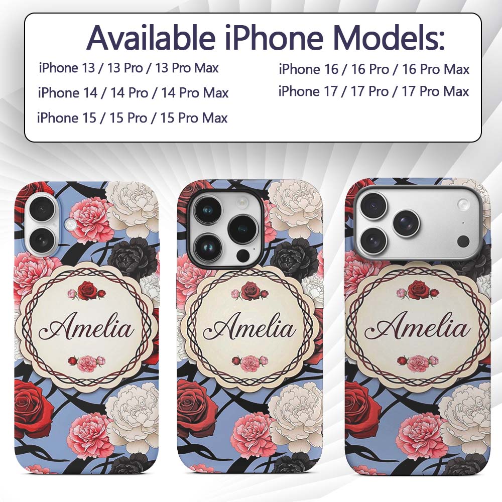 Blue Grey Background Red Black Printed Design Custom Name Protective Phone Case Mobile Cover Durable Everyday Smartphone Shock Resistant
