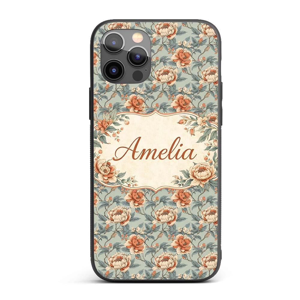 Elegant Coral Cream Peony Botanical Seamless Custom Name Protective Phone Case Mobile Cover Durable Everyday Smartphone Shock Resistant