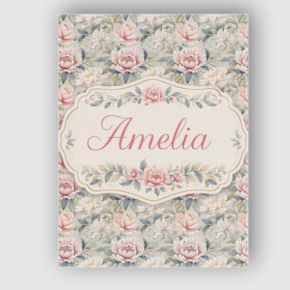 Personalised Name Soft Pastel Peony Floral Garden Seamless Pattern Custom Unique Canvas Wall Art Print Decor Picture Ready to Hang