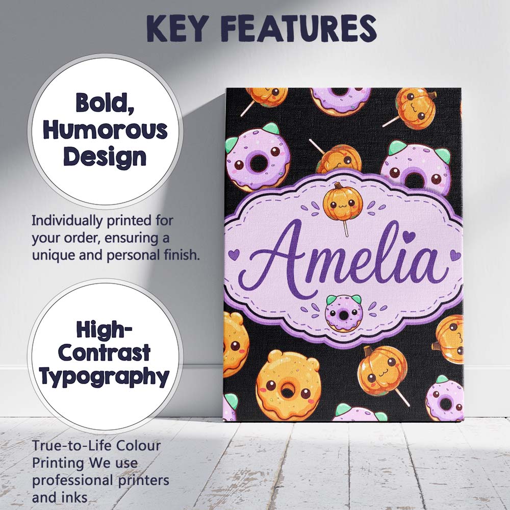 Personalised Name Kawaii Donuts And Candy Custom Unique Gift Idea Elegant Feature Canvas Wall Art Print Decor Picture Ready to Hang
